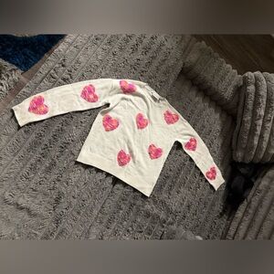 White Sweater with Pink Heart Pattern